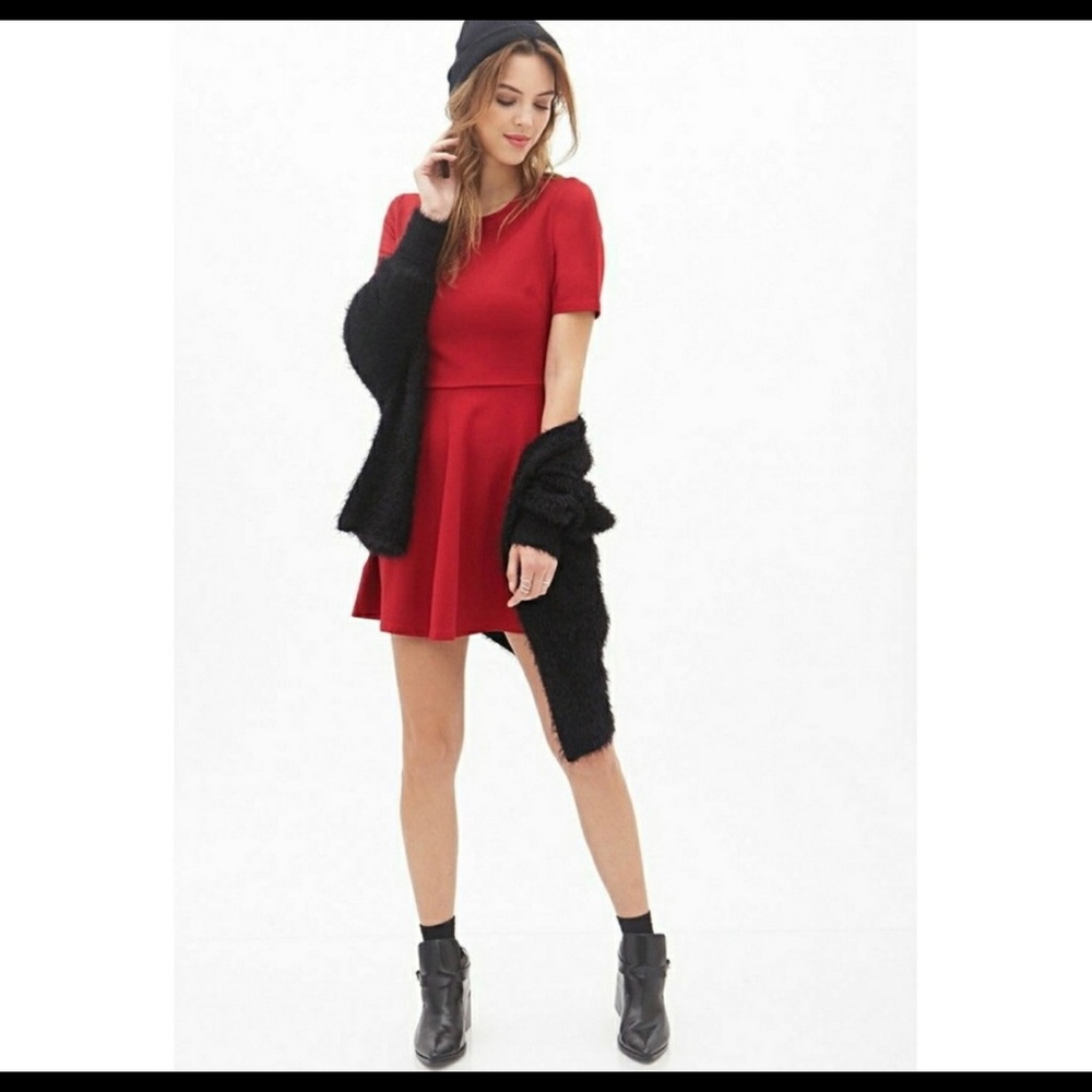Forever 21 Red fit to flare tea dress